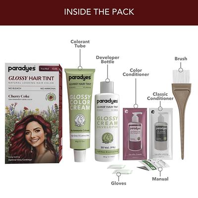 Paradyes Semi-Permanent Cherry Coke Glossy Hair Tint, Enriched with Herbal Extracts, 6.6 True Red 160 gm - Crème