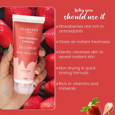 Glamveda Strawberry Exfoliating Face WashFor Reduces Tanning 100 ml - Face Wash & Cleansers