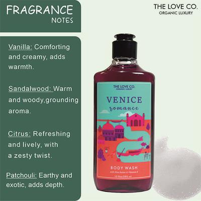 THE LOVE CO. Venice Romance Body Wash - Body Wash For Women - Mens Body Wash - Foaming Shower Gel - Mesmerising - Hydrating - Moisturizing Body Care - 100% Vegan - Paraben Free 250 ml - Shower Gels & Body Wash