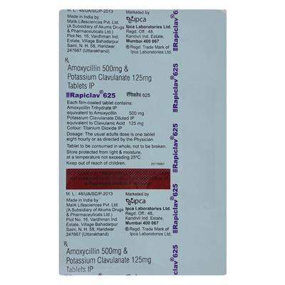 Rapiclav 625mg Tablet 10'S - Bacterial Infections-Pen