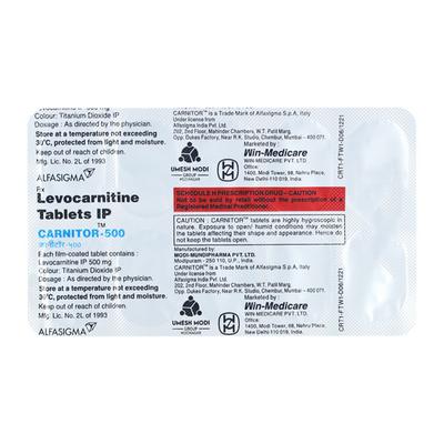 Carnitor 500mg Tablet 10'S - Supplements-Sup