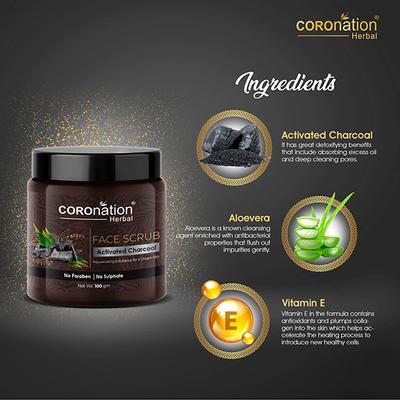 COROnation Herbal Activated Charcoal Face Scrub 100 gm - Scrubs & Exfoliants