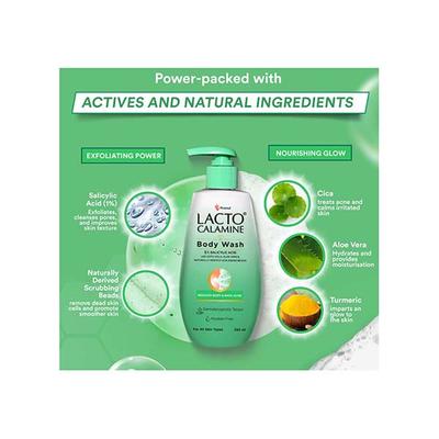 Lacto Calamine 1% Salicylic Acid Body Wash Cica, Aloe Vera, Natural Scrubbing Bead for Body Acne 250 ml - Shower Gels & Body Wash