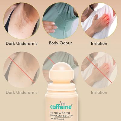 mCaffeine 5% AHA Underarm Roll On - Lactic Acid & Fresh Coffee Deodarant, Prevents Odour & Pigmentation 50 ml - Women Deodorants/Roll-Ons