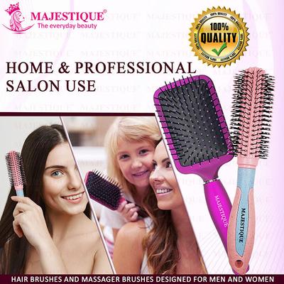 Majestique Professional Paddle and Round Hair Brush Set for Blow Drying and Styling - Multicolor 2's - Hair Brushes