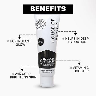 House of Beauty 24K Real Gold Dust Face Mask-Bridal Party Instant Glow with Niacin& Vit-C 100ml - Face Mask