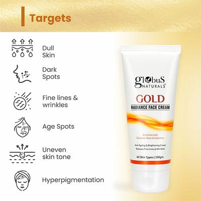 Globus Naturals Gold Radiance Anti Ageing & Brightening Face Cream 100 gm - Face Moisturizers