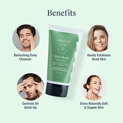 Arata Natural Refreshing Face Wash With Peppermint, Lemon oil & Organic Flaxseed 150 ml - Face Washes