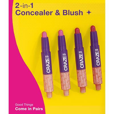 Swiss Beauty Craze Twosome Lightweight Face Stick, 2-In 1 Liquid Concealer and Creamy Blush 2 - Light , Rose 9.4 gm - Concealer