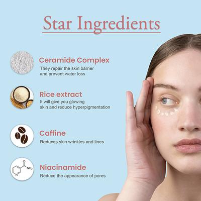 Glamveda Korean Glass Skin Rice & Ceramide Under Eye Cream Reduces Dark Circles & Puffiness 15 gm - Under Eye Creams & Serums