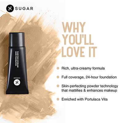 SUGAR Cosmetics Rage For Coverage 24Hr Foundation - 10 Latte - Light Warm Undertone 25 ml - Foundation