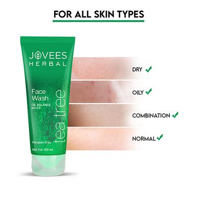 Jovees Herbal Tea Tree Oil Face Wash For Oily and Sensitive Skin and Paraben 120ml - Face Wash & Cleansers