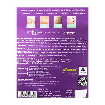 MEDERMA NEW ADVANCED PLUS SCAR (FREE REVLON TOUCH & GLOW CREME FACE WASH 20GM) Gel 10g - Scabies-Oth