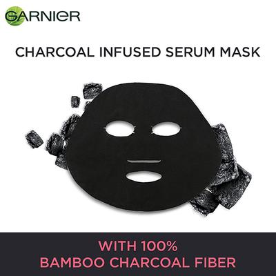Garnier Black Rice Pure Charcoal Black Serum Mask Face Serum Sheet Mask for Women 28 gm - Face Serum