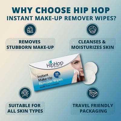 HipHop Makeup Remover Micellar Water Wipes 30's - Facial Wipes & Tissues