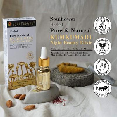 Soulflower Kumkumadi Night Beauty Elixir with Precious Oils Of Saffron 12 ml - Face Oils