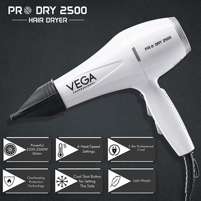 VEGA Professional Pro Dry 2200-2500W Hair Dryer for Men & Women with Cool Shot Button, (VPPHD-08) 1's - Hair Dryers