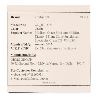 Modisch Green Moti And Golden Diamond Shine Stone Sunglasses Chain (JC-16Sg) 1's - Wearables Sunglasses