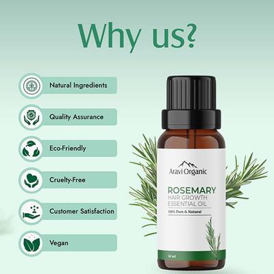 Aravi Organic 100% Pure Natural Rosemary Essential Oil For Hair Growth and Nourish Skin 50 ml - Essential Oils