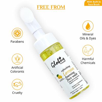 Globus Naturals Refreshing Lemon Fairness Foaming Face Wash With Silicon Face Massage Brush 150 ml - Face Wash & Cleansers