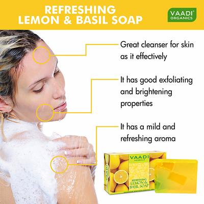 Vaadi Herbals Handmade Soap with Essential Oils - Refreshing Lemon & Basil 75gm - Soaps