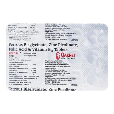 Ferose Tablet 15'S - Iron Supplement/Anaemia-Vma