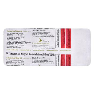 Telmiprime Beta 50mg Tablet 10'S - Hypertension-Ang