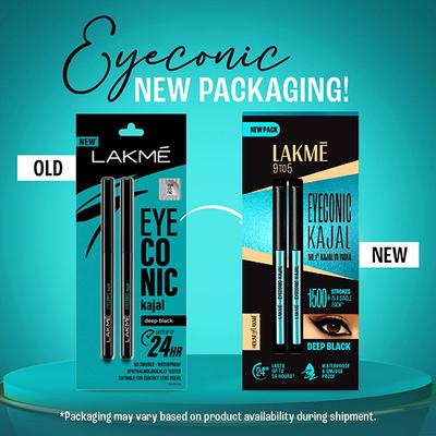 Lakme 9 to 5 Eyeconic Kajal, Smudgeproof, Waterproof, lasts upto 24 Hrs, Deep Black (Pack Of 2 x 0.35gm) 1's - Kajal & Kohls