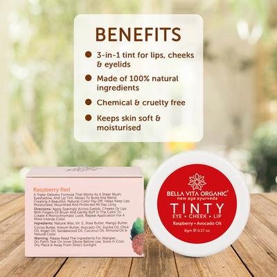 Bella Vita Organic Raspberry 3 In 1 Tinty For Lips 8 gm - Lip Stains & Tints