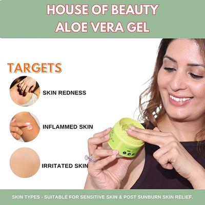 House of Beauty Pure Aloe Vera Gel-Sensitive, Acne Prone Skin Treats Eczema, Psoriasis 100ml - Face Moisturizers