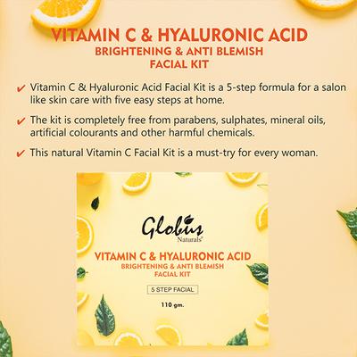 Globus Naturals Anti - Ageing Hyaluronic Acid And Vitamin C Lightening Brightening Facial Kit 110 gm - Facial Kits