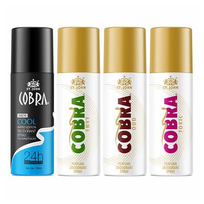 St. John Cool Limited Edition Deodorant Spray 150 ml + Cobra Envy Deodorant Spray 150 ml + Cobra Oud Deodorant Spray 150 ml + Cobra Toxic Deodorant Spray 150 ml - Men Deodorants/Roll-Ons