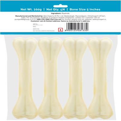 Purepet Pressed Chew Bones, Dog Treats, 5 inches - Pack of 4 Bones 260 gm - Petfood