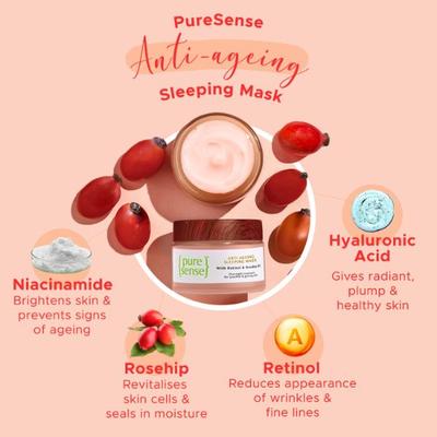 PureSense Anti-ageing Sleeping Mask with Retinol & Rosehip Oil Face Moisturiser & Night Cream for Women 50 gm - Face Mask