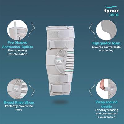Tynor Knee Immobiliser 22 Inches (D-28)(55 cm - 61 cm) - Grey (XL) 1's - Knee/Ankle/Leg/Foot Supports