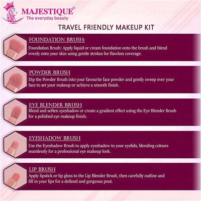 Majestique Travel Friendly Make-Up Kit with Mirror, Ultra-Soft Bristles for Face, Lip Eye - 6 Pcs 1's - Sponges & Applicators