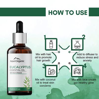Aravi Organic Nilgiri Eucalyptus Essential Oil 100% Pure Oil 15 ml - Essential Oils