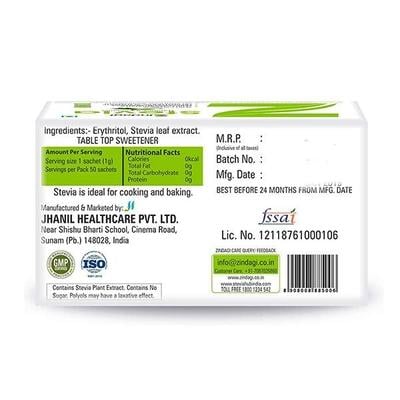 Zindagi Stevia Natural Sweetener Sachets (Pack of 1 gm x 50's) - Sugar Substitutes (Fitness)