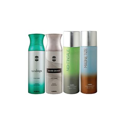 Ajmal 1 Raindrops Femme, 1 Silver Shade Homme, 1 Nightingale And 1 Magnetize Deodorants Pack of 4 200 ml - Deodorants/Roll-Ons