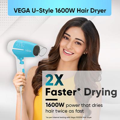 Vega U Style 1600W Foldable Hair Dryer for Women & Men with 2 Speed 3 Heat Settings, (VHDH-32) 380 g - Hair Dryers