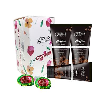 Globus Naturals Diwali Glow Coffee Trio Kit-Face Wash 100gm, Face Scrub 100gm, Peel Off Mask 100gm 1's - Makeup Kits & Sets