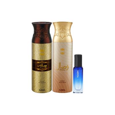 Ajmal Wisal Dhahab & Wisal Deo each 200ml & Yearn EDP 20ml for Men & Women 1's - Women Perfumes (Edt/Edp)