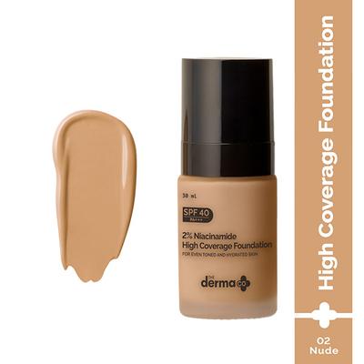 The Derma Co. 2% Niacinamide High Coverage Foundation, 1% Hyaluronic Acid and SPF 40 PA+++ for 12 Hr - 02 Nude 30 gm - Foundation