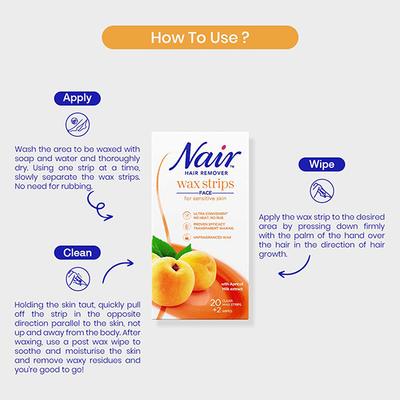 Nair Face Wax Strips for Sensitive Skin - Apricot 20's - Hair Removal Accessories