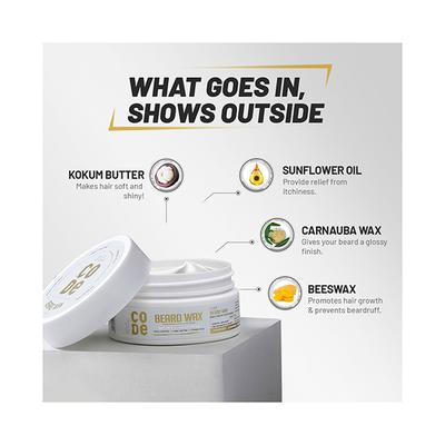 Wild Stone Code Beard Wax Prevents Hair Loss Dandruff Dryness & Itchy Beard for Men M 40 gm - Beard Wax