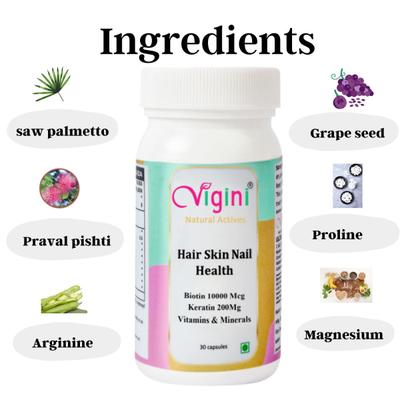 Vigini Hair Skin Nail Health Capsule 30's - Personal Care (Ayush)