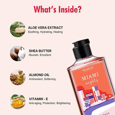 THE LOVE CO. Luxury Miami Nights Body Wash - Body Wash For Women - Mens Body Wash - Foaming Shower Gel - Mesmerising - Hydrating - Moisturizing Body Care - 100% Vegan - Paraben Free 250 ml - Shower Gels & Body Wash