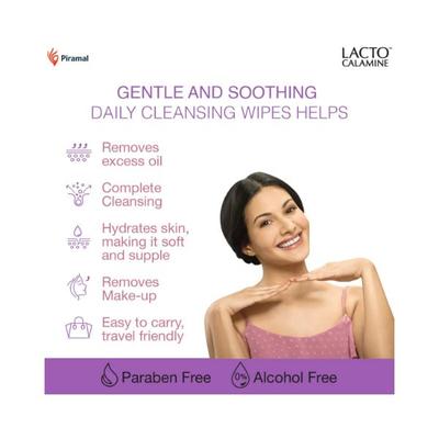 Lacto Calamine Oil Control Face Wipes with Neem, Vitamin B3 and Aloe Vera, No Parabens, Alcohol Free, White, 60 Count 2's - Facial Wipes & Tissues