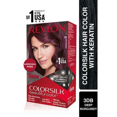 Revlon Colorsilk Hair Color with Keratin 3D Color No Ammonia- 3DB Deep Burgundy 91.8ml + Outrageous Shampoo free 90 ml 1's - Crème