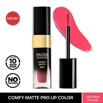 Faces Canada Comfy Matte Pro Liquid Lipstick - Fuchsia Please 06, 5.5 ml 10HR Stay No Dryness - Liquid Lipsticks